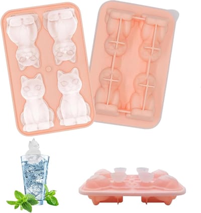Schattige Kat Silicone IJsblokjesvormen, 7 cm, 3D IJs Mould voor Whisky, Cocktails en IJsdranken met Trechterdeksel