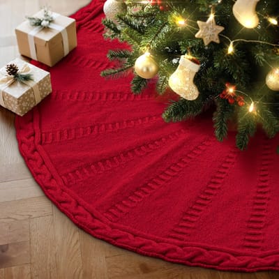 Dailygoods- Kerstboomrok 90 cm - Kabelgebreide Boomrok - Rustieke Kerstboomdeken - Kerstboom Basishoes - Dikke Ribsteek - Hoogwaardig Acrylgaren