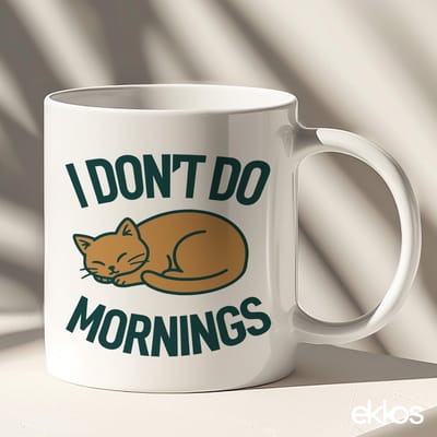 Ekkos I Don't Do Mornings - Grappig Cadeau Tip - Mok met Tekst - Wit Keramiek - 325ml - Verjaardag Cadeau voor Haar / Hem - Kado Vrouw