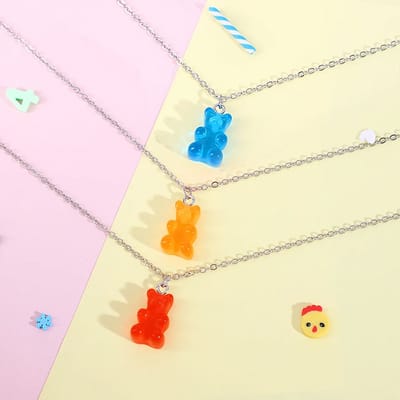 BFF Ketting voor 3 met Gummy Bear - Blauw, Oranje & Rood - Zilverkleurig Koord - Vriendschapsketting Cadeau voor Twee - Pax Amare