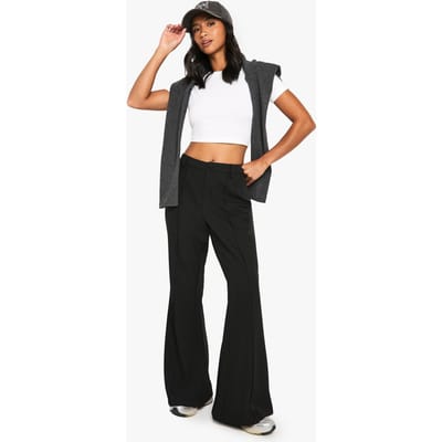 boohoo Dames Petite Naaddetail Broek met Uitlopende Pijpen | Zwart | Maat: 42