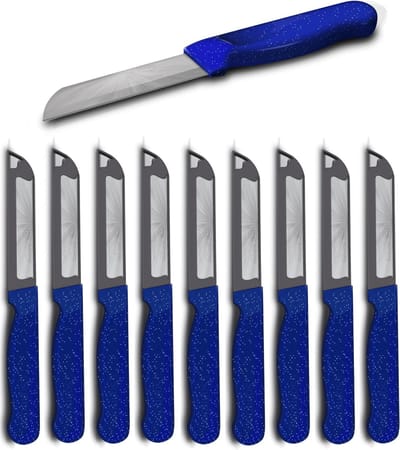 Solingen Kartelmes – Tomatenmes met Kartel – Robuust Handvat – RVS – 18,5 cm met Blade Cover – Blauw Glitter – 10 stuks