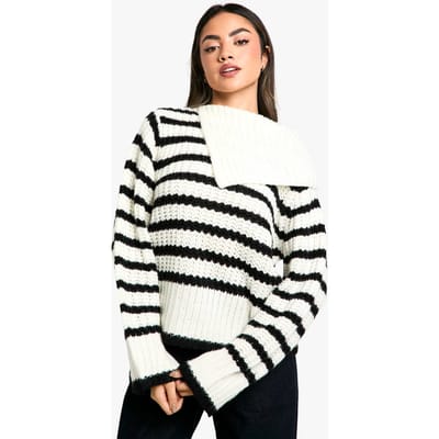 boohoo Dames Gebreide Trui met Gestreepte Kraagdetail | Maat: Small