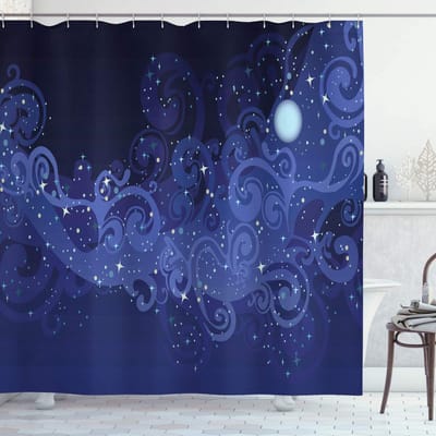 ABAKUHAUS Magisch douchegordijn – Sterrennacht maan – indigo – 175x180