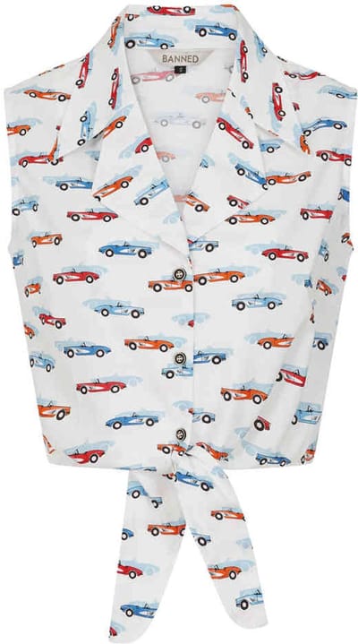 Banned - Sandy Retro Car Blouse - L - Wit