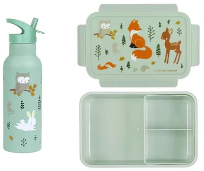 Bundel A Little Lovely Company Back to school set - Drinkfles XL RVS/Bentobox - Bosvriendjes