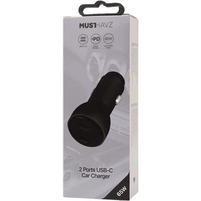 Musthavz 65W 2-poort USB-C Autolader Zwart