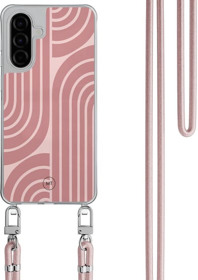 Hoesje met koord geschikt voor Samsung Galaxy A36 - Blush shapes - Inclusief Rosegoud koord - Crossbody beschermhoes - Transparant, Roze - Mooie Telefoonhoesjes