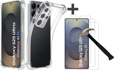 Hoesje met 3 Stuks Screenprotectors Geschikt voor Samsung Galaxy S25 Ultra Hoesje Siliconen Shockproof Case - Arara Backcover- Transparant