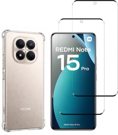 Hoesje geschikt voor Xiaomi Redmi Note 15 Pro 4G backcover Shockproof siliconen Transparant en 2 stuks Screenprotector Gehard Glas