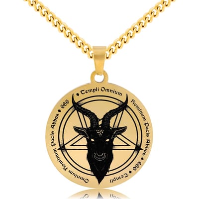 Baphomet Ketting Goudkleurig - Spirituele Talisman - Roestvrij Staal / Stainless Steel - Duivel Symbool - 60cm - Pax Amare