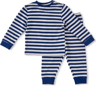 Little Label Pyjama Jongens Maat 92/2Y - grijs, donkerblauw - Gestreept - Pyjama Kind - Zachte BIO Katoen