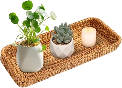 Handgeweven Rieten Opbergmand voor Badkamer, Keuken en Woonkamer - Decoratieve Mand voor Lades (27.5 x 11 x 4 cm)