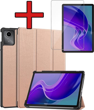 Hoesje - Geschikt voor Lenovo Tab M11 (11 inch) - Met Screenprotector - Hardcover Book Case - Trifold Bookcase Hoes - Hard Cover - Tablethoes - Rosé goud
