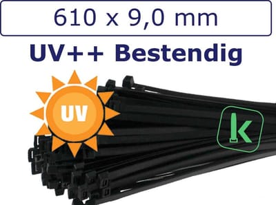 PRO-TIE® - Tyraps, kabelbinders Speciaal UV ++ bestendig 610 x 9 mm Zwart (Zak 100 stuks) (tiewrap/tyrap/tie-wrap/bundelbandje/colsonbandje/)