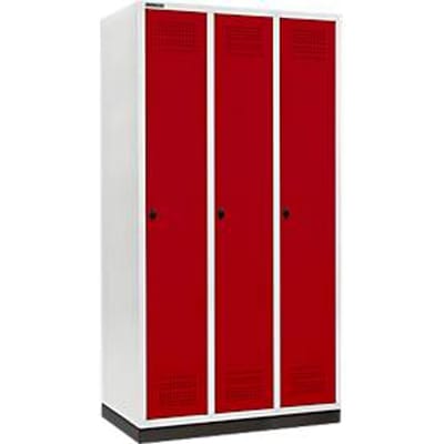 Schäfer Shop Genius Kledinglocker met fitting, 3 compartimenten, 300 mm compartimentbreedte, veiligheidsdraaigrendelslot, robijnrood