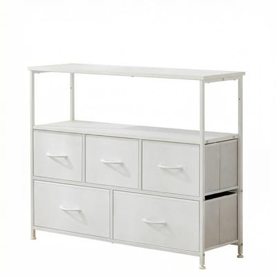 Archi tv meubel - Tv standaard - Dressoir kasten - Commode kasten - 5 Stoffen laden - Metaal frame - 100 x 30 x 76 cm - Wit