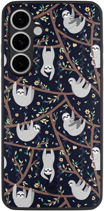 Hoesje geschikt voor Samsung Galaxy S24 FE - Luiaard print - TPU Hard Case Backcover - Blauw - Mooie Telefoonhoesjes