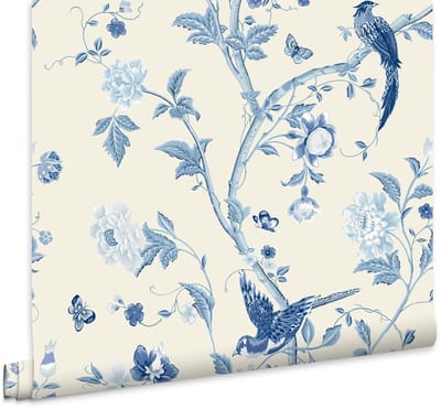 Laura Ashley Summer Palace Behang - Bloemen en Dieren - 10mx52cm - Blauw