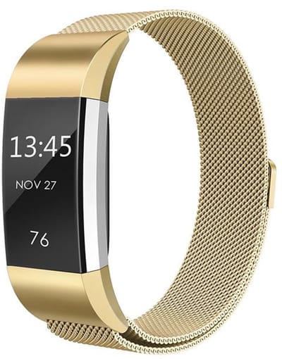 By Qubix - Compatible Fitbit bandje - Geschikt voor fitbit Charge 2 milanese bandje - Maat: Small - Goud - Horlogeband - smartwatchbandje