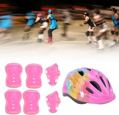 Kinderschaatsfiets beschermset - Veiligheidsuitrusting kinderen - Buitensport veiligheid - Schokabsorberende voering - 7-delig - Roze bloem