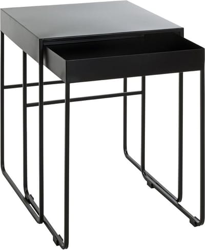 Set bijzettafels – Zwart gelakt staal – 39 cm breed, 39 cm diep, 51 cm hoog – Onder elkaar te plaatsen