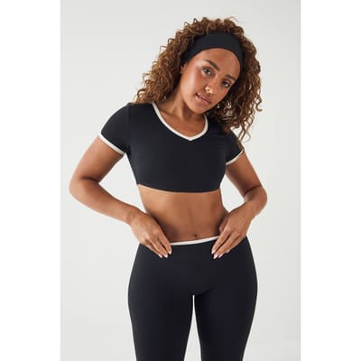 Dames Dsgn Studio Sculpt Contrast Crop Top Met V-hals | Zwart | Maat: Small