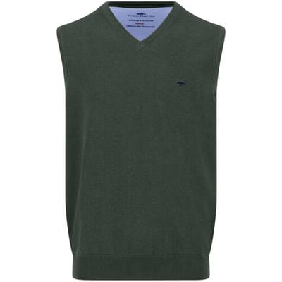 Fynch-Hatton Spencer Uni Color V-Neck Slipover Superfine Cotton Dark Ivy / male