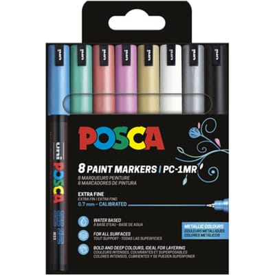 Paintmarker Uni POSCA PC1MR extra fijn metallic assorti set à 8 stuks