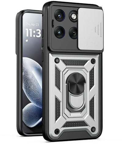 MobyDefend Hoesje - Geschikt voor Motorola Edge 70 Fusion - Pantsercase Met Draaibare Ring - Zilvergrijs