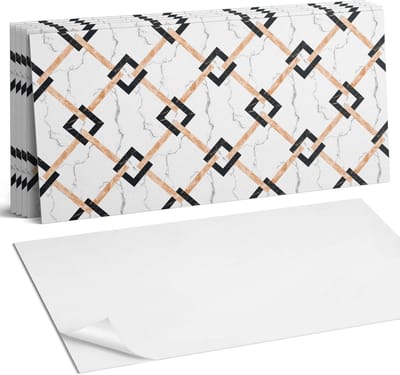 Coloray Plaktegels - Geometrische marmerpatronen Wandtegel Zelfklevend - 60 cm x 30 cm - Zwart Plaktegels - 6 stuks - Rechthoek PVC Tegels - Plaktegels Keuken - Zelfklevende Vloertegels Badkamer - Vinyltegels Vloer Zelfklevend - Portugese Tegels