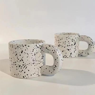 330ml Creatieve Scandinavische Keramische Kop Thuis Ontbijt Melk Havermout Bekers Spetterinkt Golfpunt Mok Irregulair Gevlekt Ontwerp Dik Handvat Mokken 330ml gray