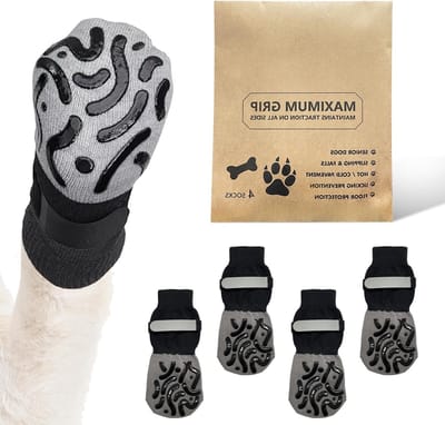 Honden Sokken Set van 4 | Voorkom Likken aan Pootjes | Verstelbare Antislip Sokken voor Oudere Honden op Houten Vloeren (Zwart, XS)