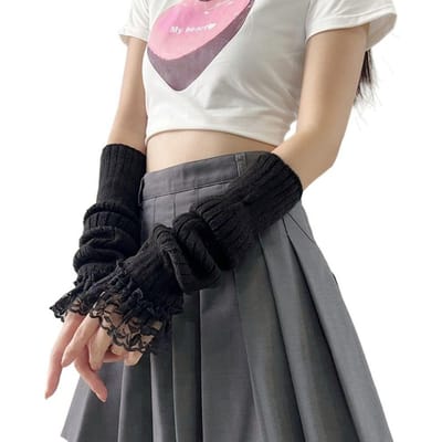 Vingerloze Lange Pols Handschoenen Armwarmers Zwart Wit Gebreide Handschoenen Valse Mouwen Vingerhoezen Cover Elleboog Wanten gray