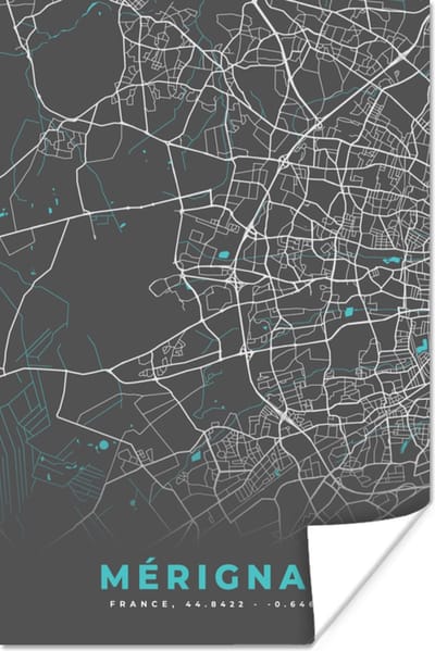 Poster Mérignac – Plattegrond – Frankrijk – Kaart – Stadskaart - 120x180 cm XXL