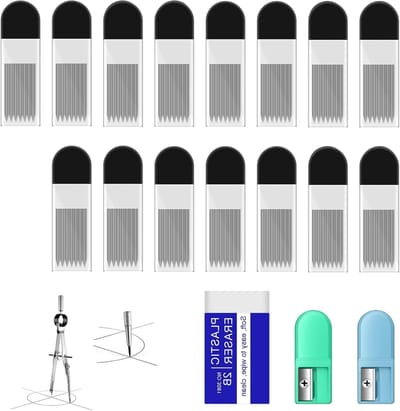 150 Stuks 2mm Passer Minen met Gum en Slijper, Vervangingen voor Wiskunde en Houtbewerking, Ideaal voor Tekeningen en Schetsen