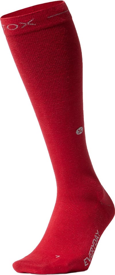 STOX Energy Socks Cotton Everyday Sokken Dames - Compressiekousen - Rood / Lichtgrijs - Katoen Compressie Sokken - Naadloos - Steunkousen - Maat: 36-38