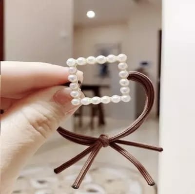 Emilie collection - haarelastiek - parels - bruin - goud