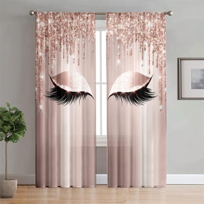 Wimpers Regenboog Prinses Goud Glitter Vrouwen Meisje 2 Stuks Lichtfilterend Gordijn voor Woonkamer Slaapkamer Raam Draperie Decor 75W60H(CM) 2PCS white