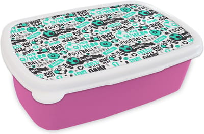 Broodtrommel Roze - Lunchbox - Brooddoos - Patronen - Voetbal - Sport - Jongens - Kinderen - Kids - 18x12x6 cm - Kinderen - Meisje