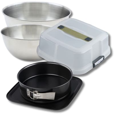 Set bakvorm voor taartvorm 23 cm met deksel, 2 mengkommen en 1 spatel Zenker