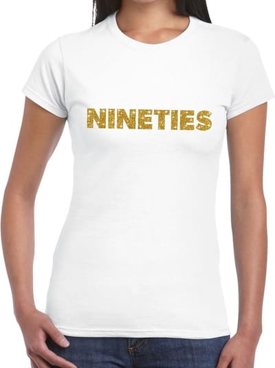Nineties goud glitter t-shirt wit dames - Jaren 90 kleding XS