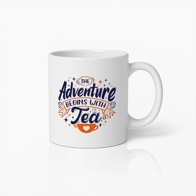 330 ml Avontuur Begint met Thee Mok – Inspirerende Thee Liefhebber Cadeau, Motiverende Keramische Koffiemok voor Thee Enthousiastelingen