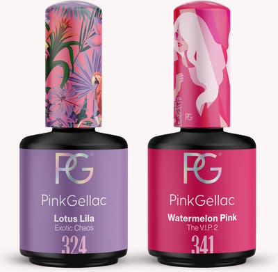 Pink Gellac Gellak Set - Manicure Set met 2 x 15ml Kleuren - 324 Lotus Lila - 341 Watermelon Pink - Voordeelbundel Gelnagellak - Gel Nagellakset voor Thuis