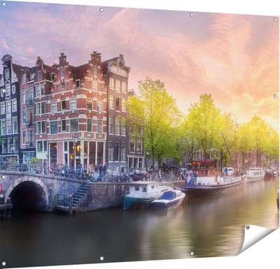 Gards Tuinposter Amsterdamse Grachten - 150x120 cm - Tuindoek - Tuindecoratie - Wanddecoratie buiten - Tuinschilderij