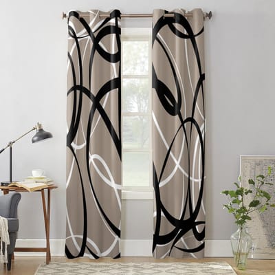 Geometrische kromme zwart-witte textuurgordijnen voor slaapkamer, woonkamer, raamgordijnbehandelingen, jaloezieën, keukendecoratie, gordijnen 135W x 60H(cm) x1 gray