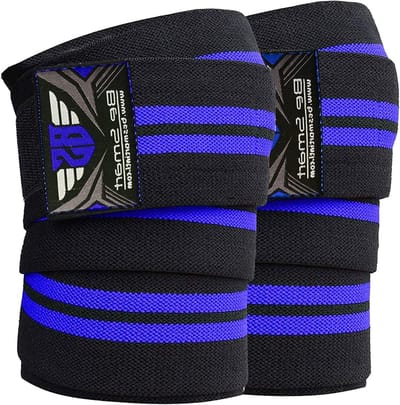 Sport Kniewikkels - Knieriemen Compressie - Gewichtheffen Fitness - Verstelbaar Klittenband - One Size - Blauw