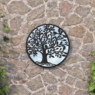 Tuinspiegel Rond - Decoratieve Spiegel - Buiten Decoratie - Duurzaam IJzer Frame - 40x25 cm - Zwart