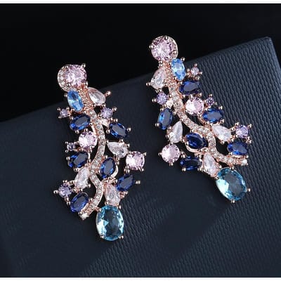 Boucles d'oreilles bohèmes vintage en argent 925 avec pompon en saphir et zircon coloré, longues boucles d'oreilles clips, bijoux pour fêtes et anniversaires, cadeaux
