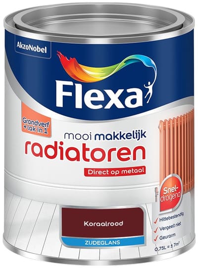 Flexa - Mooi Makkelijk Radiatoren Zijdeglans - Koraalrood - Mengverf - 750 Ml